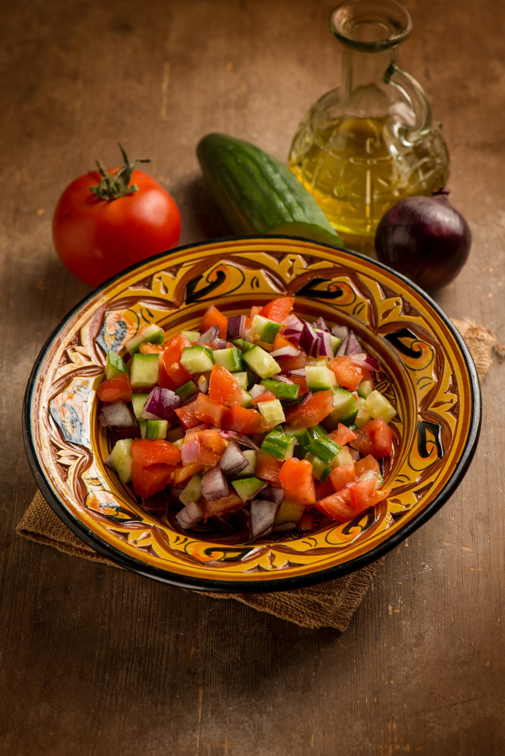 traditional moroccan salad with onions tomatoes and cucumber